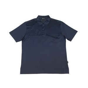 Bally Mens Navy Blue Wave Pattern Cotton Polo Shirt Made in Italy Size USA 44